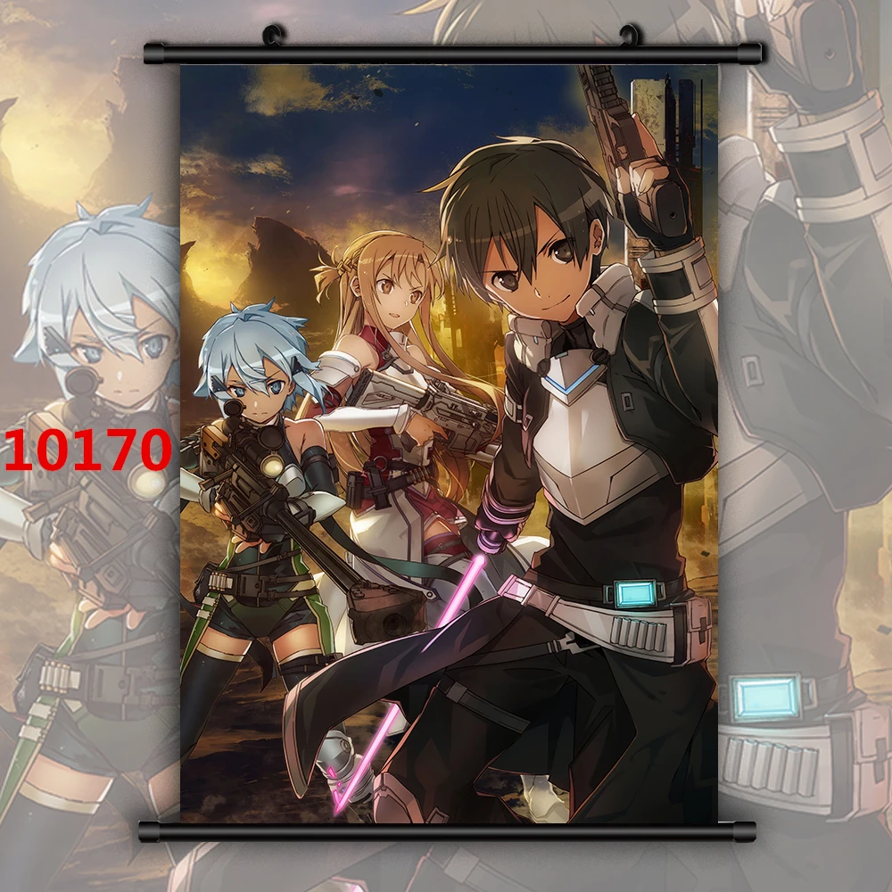 Wall Decor Posters Wall Art Print Pictures Sword Art Online Asuna Kirito Anime Canvas Painting for Kids Home Decoration No Frame