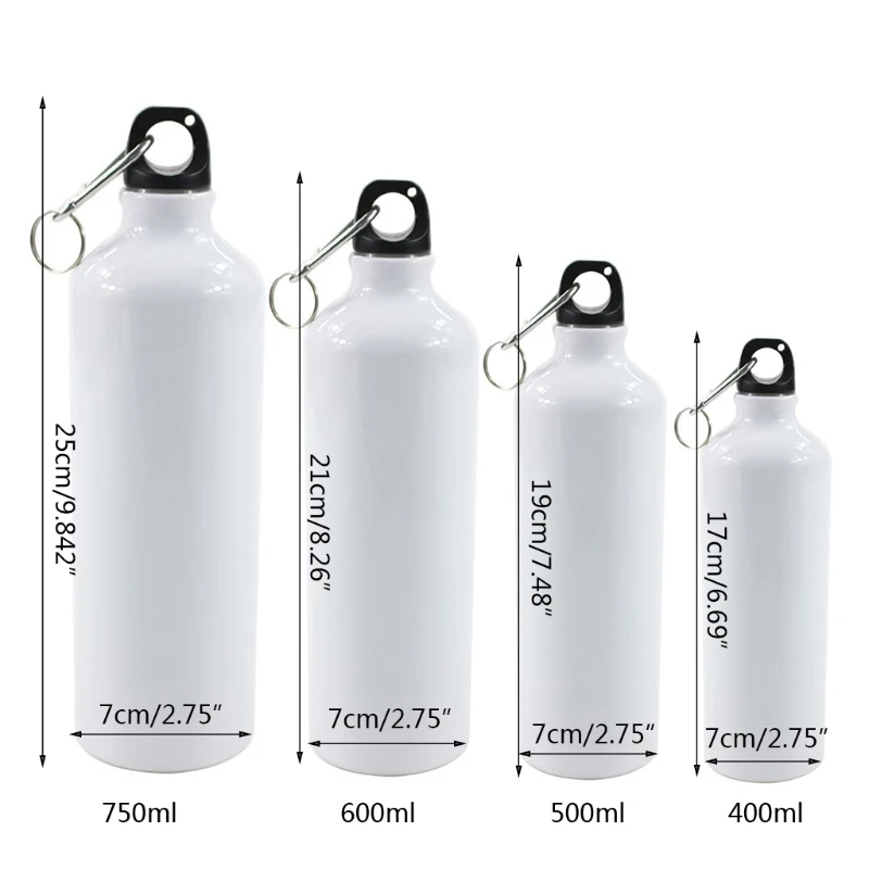 400 600 750ml White Blank Sublimation Water Bottle with Screw Carabiner Hook Aluminum Outdoor Sports for Drop shipping