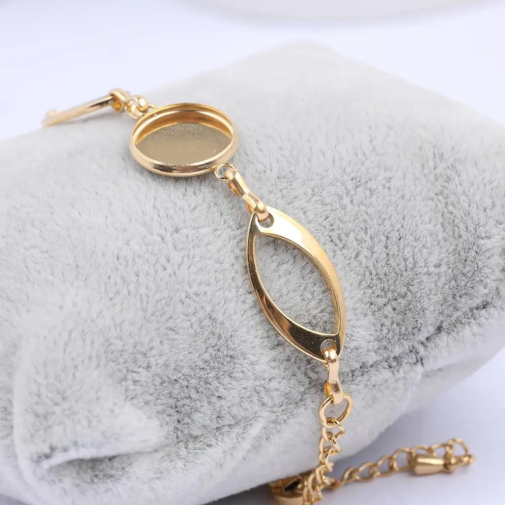 2 szt. 12mm Cabochon Charm bransoletka podstawa ustawienie puste miejsca pozłacane elementy ramki ze stali nierdzewnej — zdjęcie 3