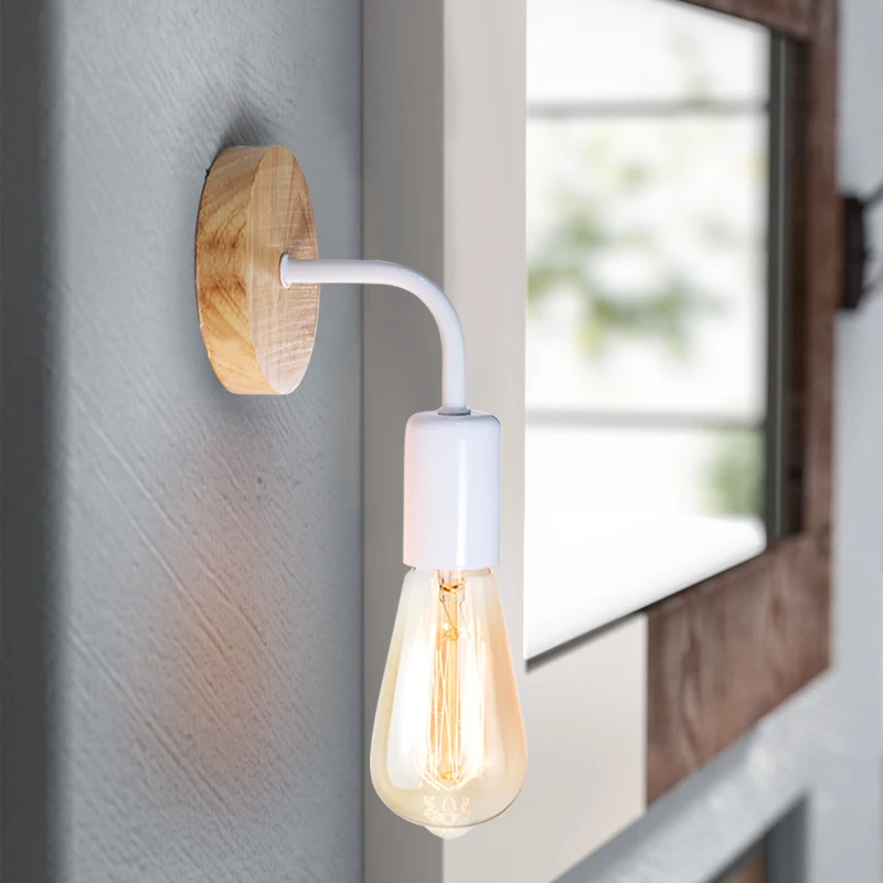 Wood Wall Lamp Vintage Hemp Rope Wall Lamp E27 110V 220V Industrial Sconce Bedside Lamp Indoor Loft Outdoor corridor Wall Lights