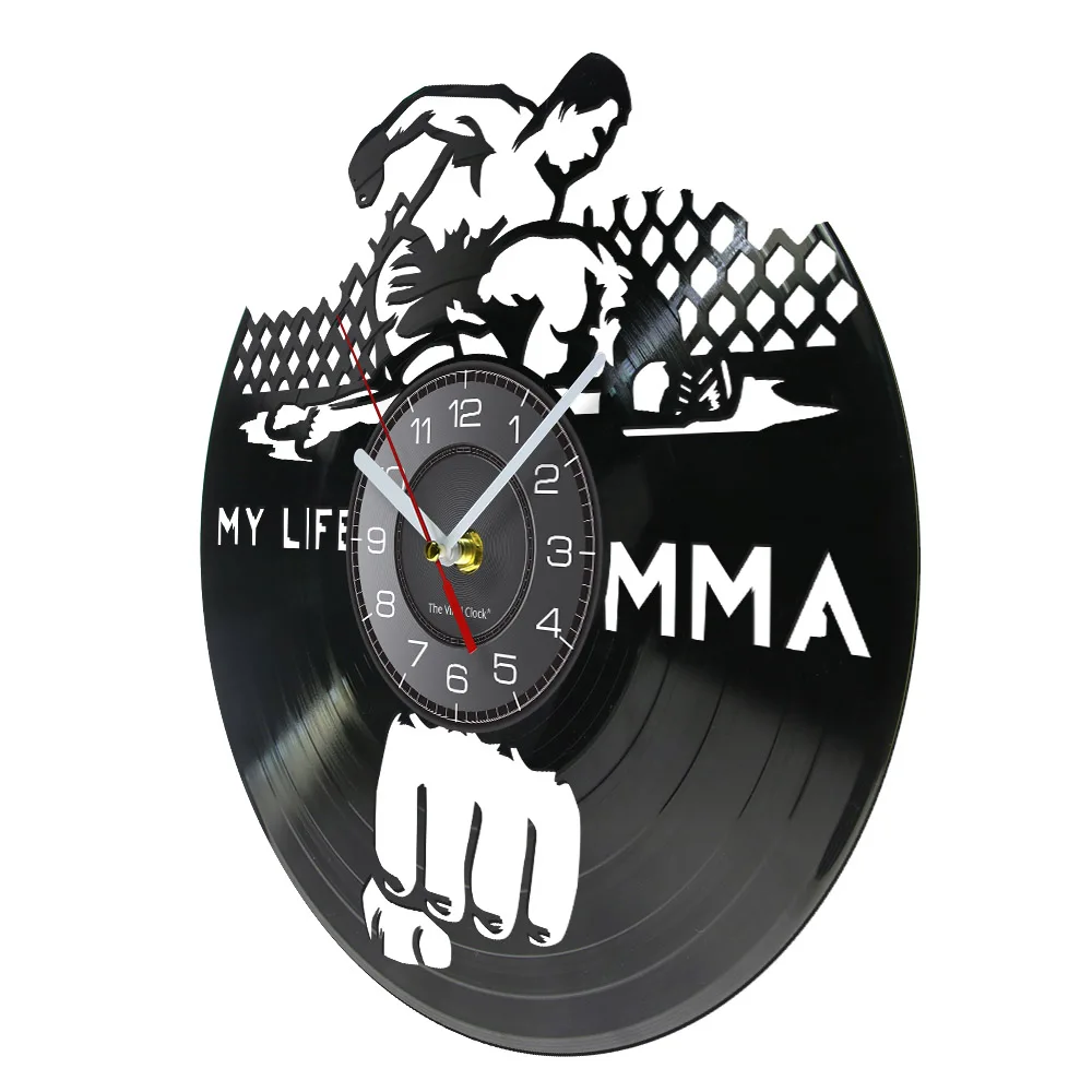 MMA Fight Combat Boxing Martial Arts Vinyl Record Wall Clock Strength Fighting Sports Home Decor Cage Fighter Boxer Disk Crafts