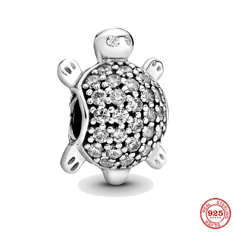 

Paylor 925 Silver Turtle Tortoise & Clear Cubic Zirconia Beads fit Original Pandora Bracelets & Bangles DIY Jewelry