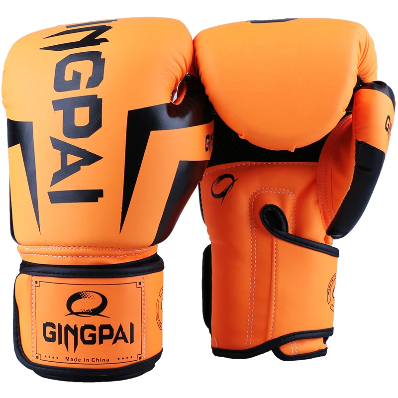 6 8 10 12oz Gingpai Rękawice bokserskie PU Kick Boxing Sanda Worek z piaskiem Mężczyźni Kobiety Guantes Muay Thai Boxe De Luva Mitts Czarny