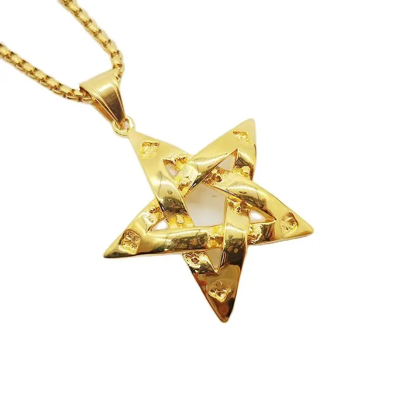 Chic Punk Tape Star Necklace Pendant Charm Well Polished Stainless Steel Dotted 5-pointed Star Pendant Necklace Mens Fashion