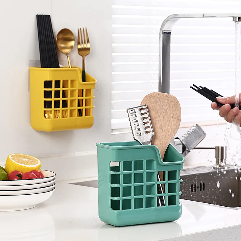 Double Grids Hollow Chopstick Drying Rack Knife Spoon Fork Hanging Wall Shelf Cutlery Holder Kitchen Organizer Accessories