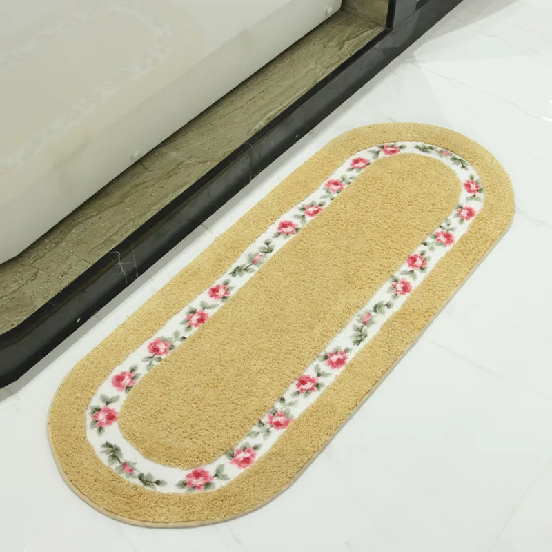 Embroidered Oval Floor Mat Nonslip Bath Mat Water Absorption Floor Rug Carpet for Bathroom Toilet Soft Bedroom Bathroom Doormat