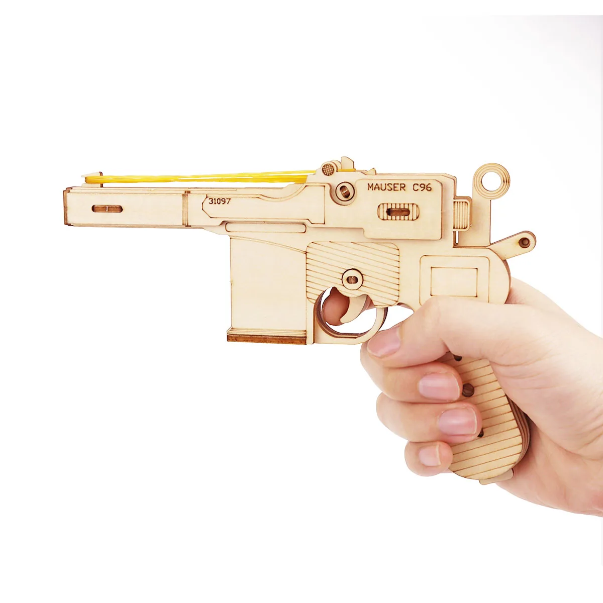 C96 Broomhandle Rubber Band Gun Toy 3D Wooden Puzzle Kit Mechanical Model Laser Cutting Building Assembly Toy Brain Teasers