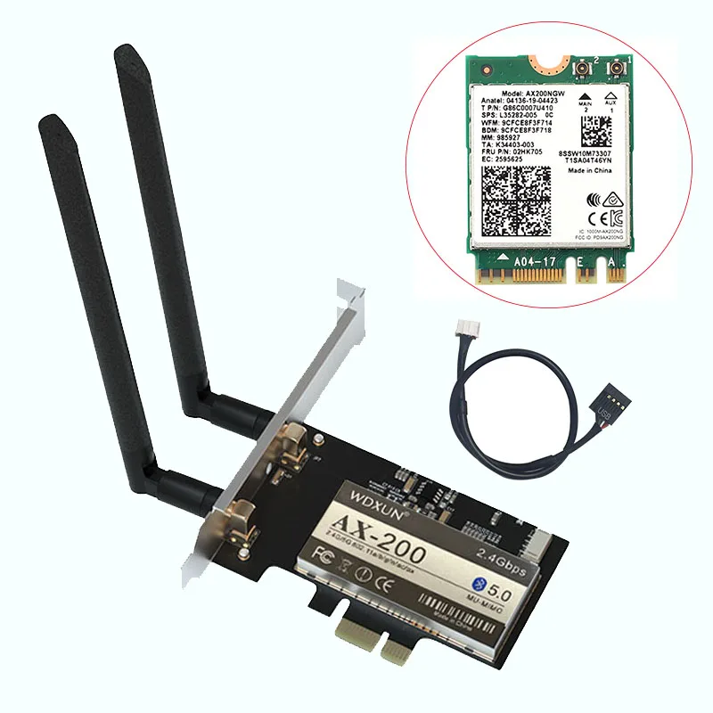 Pulpit dwuzakresowy 3000 mb/s wifi 6 Intel ax200 pcie bezprzewodowy adapter wifi 2.4g / 5ghz 802.11ac / ax bluetooth 5.0 ax200ngw wifi c