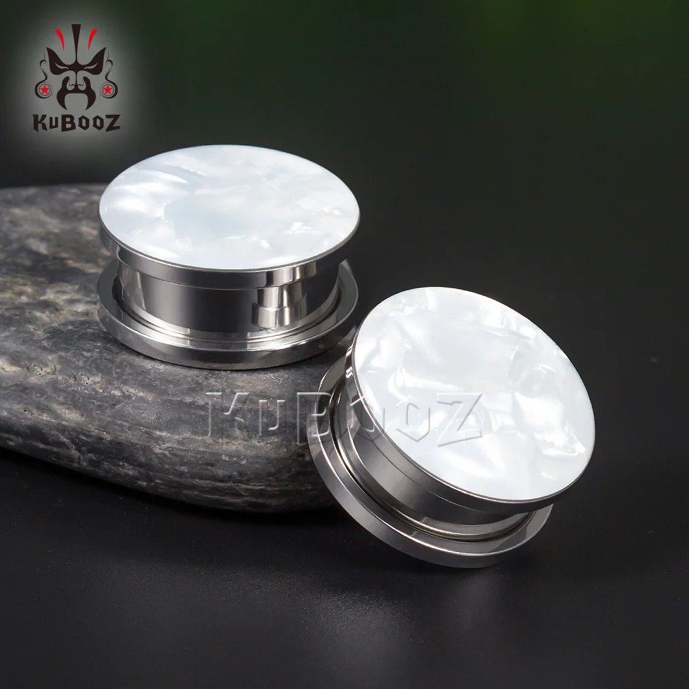KUBOOZ Stainless Steel White Shell Ear Tunnels Plugs Gauges Piercing Screw Expanders Body Jewelry Earrings Gift 2PCS 6-25mm