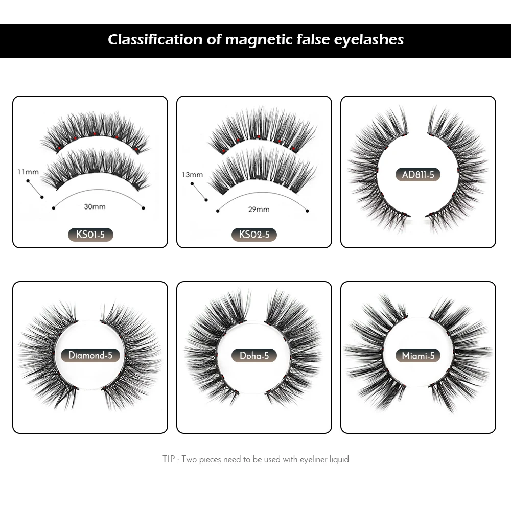 Magnetic False Eyelashes No Glue Full Eye 5 Magnet Reusable Fake Eyelashes Natural Soft Eyelashes Extension Magnetic Eyelash Kit