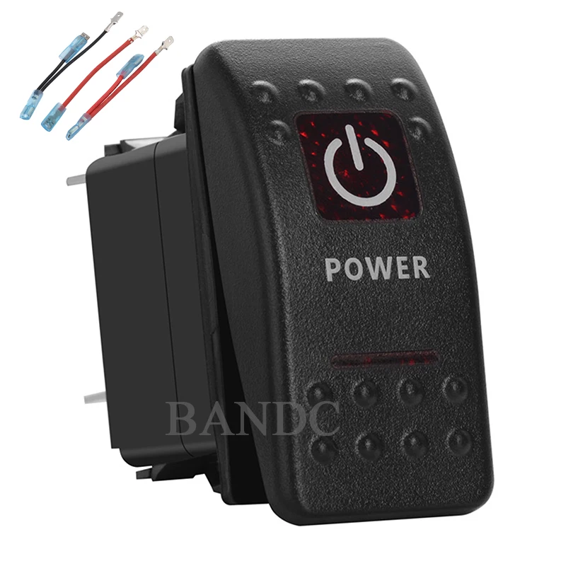 POWER Pattern Rocker Switch 5 Pins on-off SPST Dual Red Led for Car Boat RV Truck Vehicles，Waterproof，12V 24V， Jumper Wires