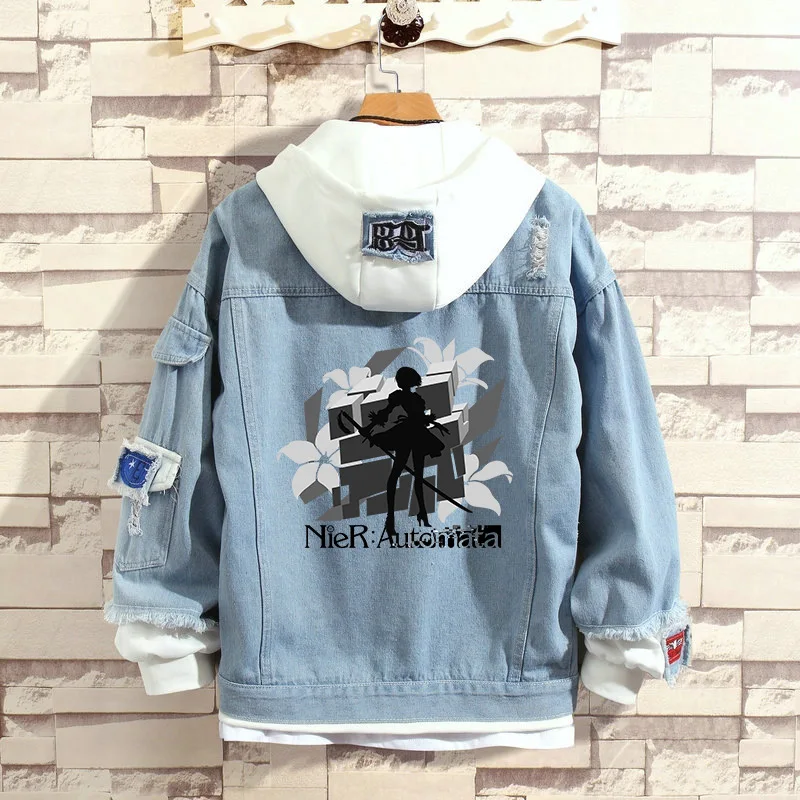 Game Nier: Automaten Denim Jassen 2B Cosplay Kostuum Jassen Sweatshirt Cartoon Streetwear Kapmantel Hoodies Casual Mannen Unisex