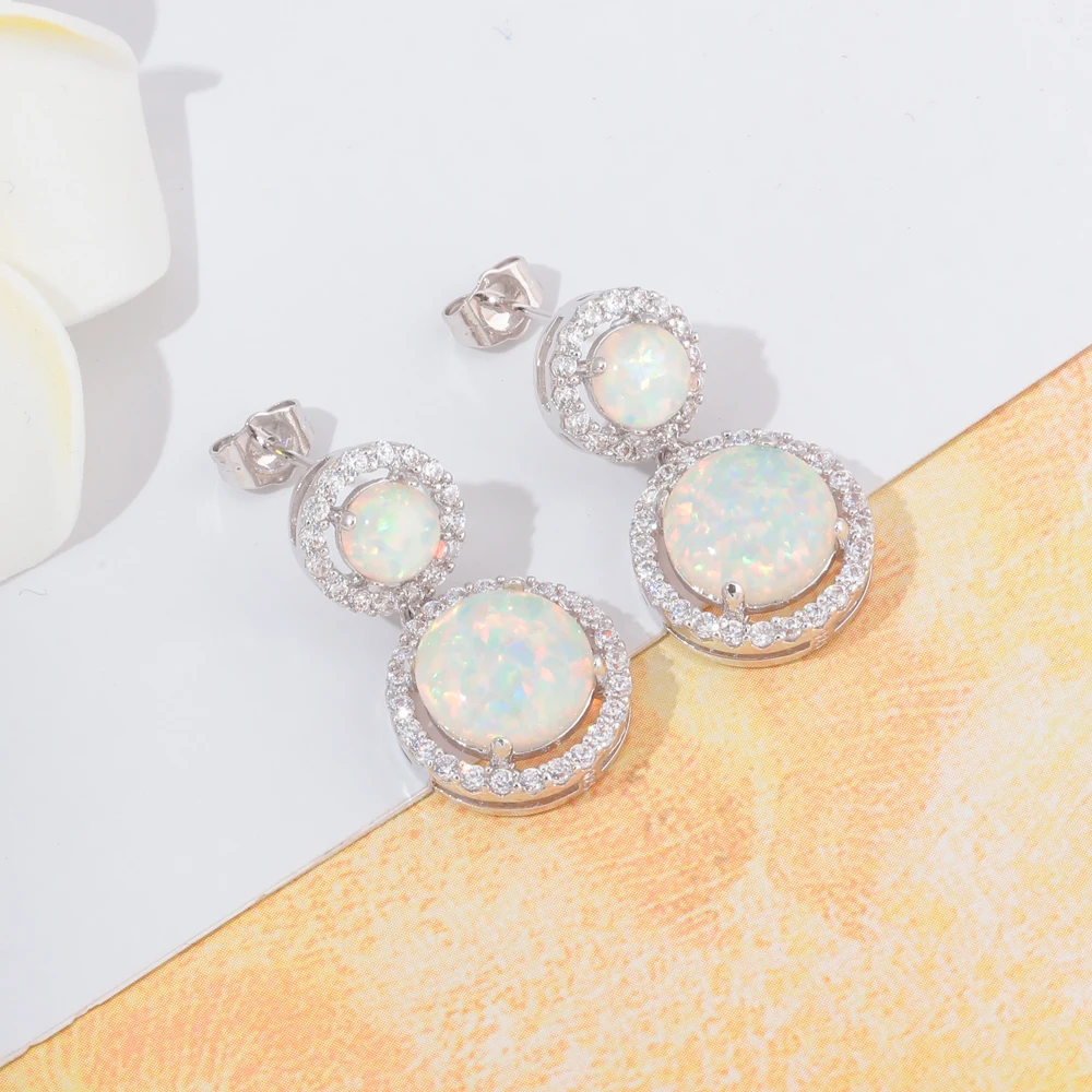 CiNily Blue & White & Green Fire Opal Long Earrings Silver Plated Round Filled Earring With Stone Luxury Large Jewelry Woman