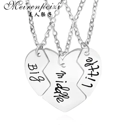 3 PC/Set Big Middle Little Pendant Necklace For 3 Forever Broken Heart Choker Necklace For Best Friend Brother Sister Gift