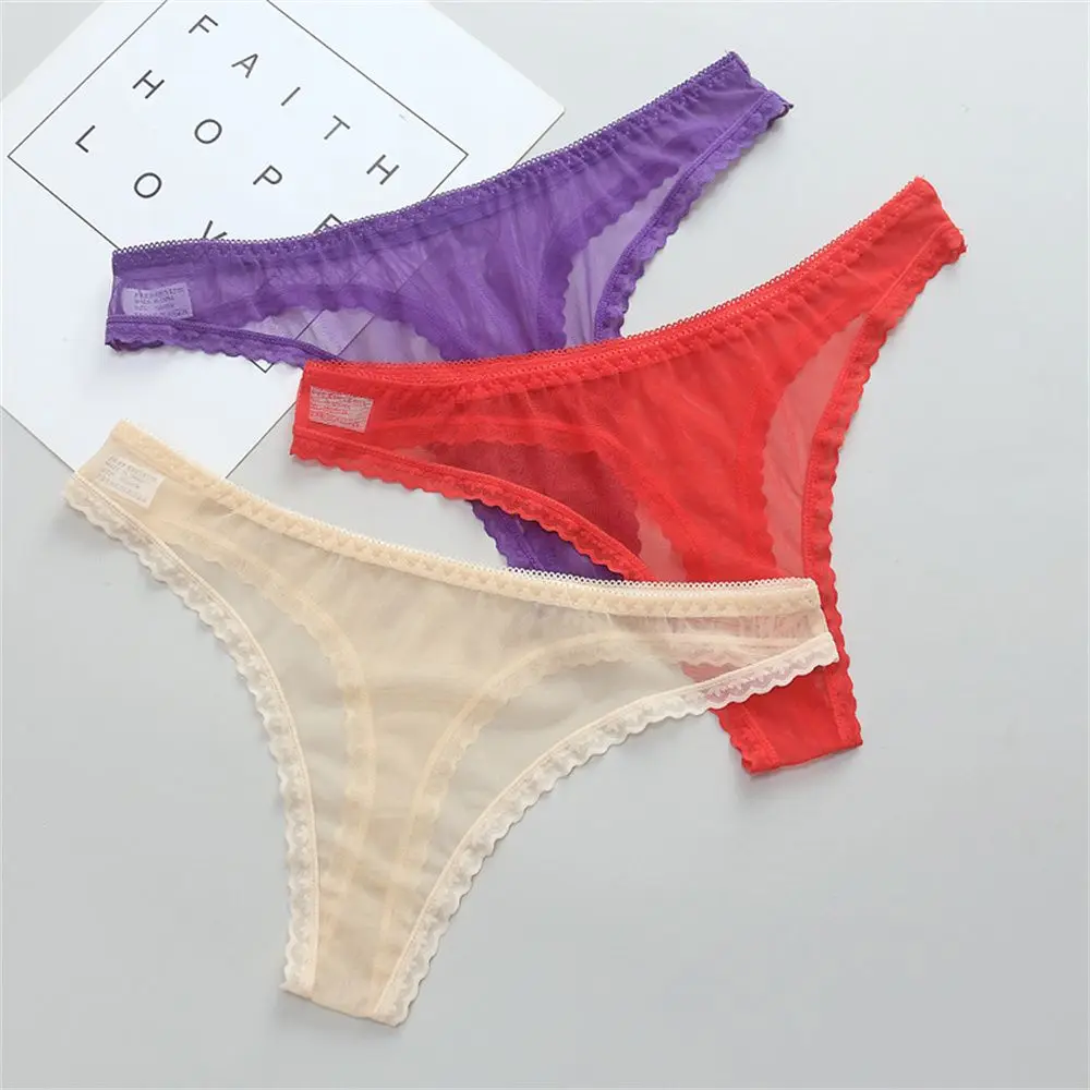 Sexy Low-Waist G String Lace Underwear Women Lingerie Transparent Knickers Female Perspective Thong Sheer