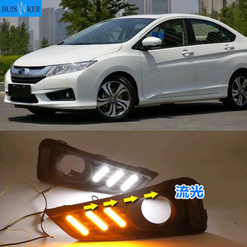 

1 set for Honda City Grace 2015 2016 LED DRL with turn signal relay 12V Car daytime running lights Fog lamp Accessories