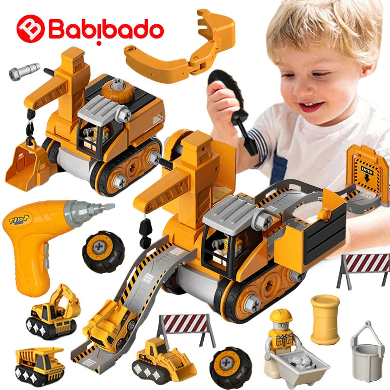 Electric Nut Disassembly Loading Unloading 4 In1Deformed Engineering Truck Excavator Children Screw Boy Creative Education Toys