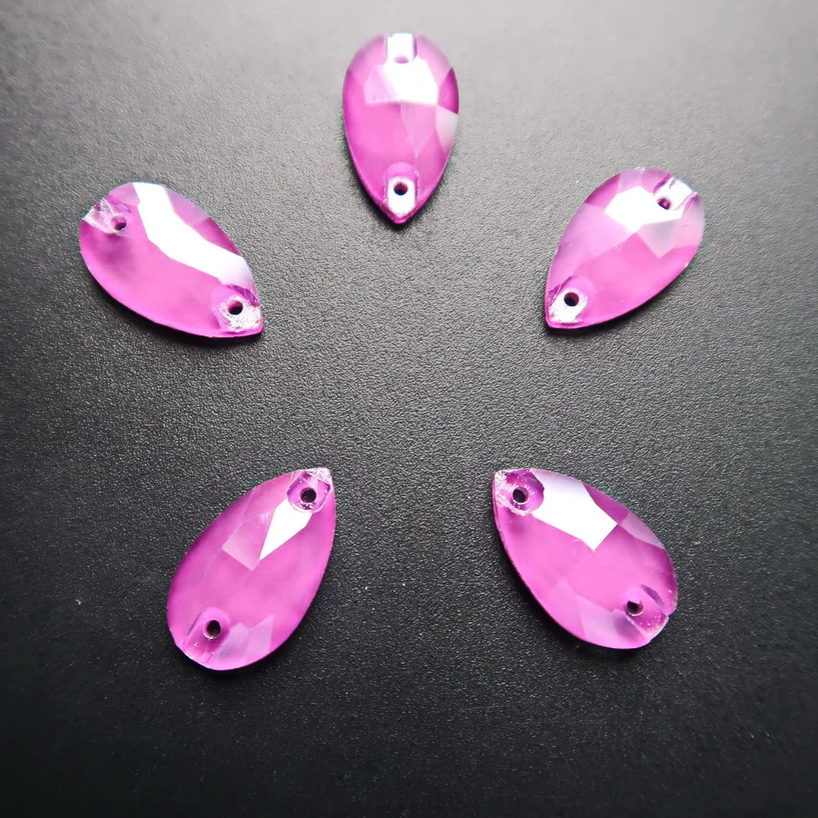 Geleeartige Kristallsteine in Tropfenform mit Flacher Rückseite und Zwei Löchern, 5 Größen, zum Aufnähen auf Kleider, Schuhe, Taschen, DIY-Dekoration – Detail 10