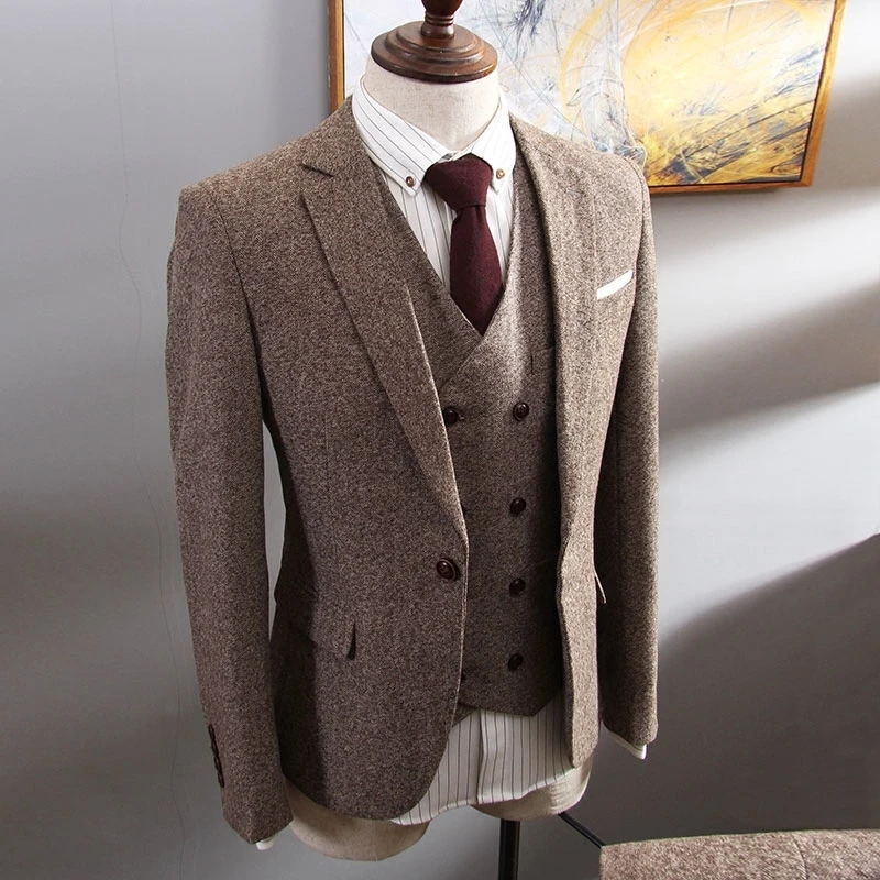 Costume de mariage 3 pièces pour homme, blazer en mélange de laine, Tuxedos de marié à un bouton, sur mesure, meilleur costume pour homme (veste + gilet + pantalon)