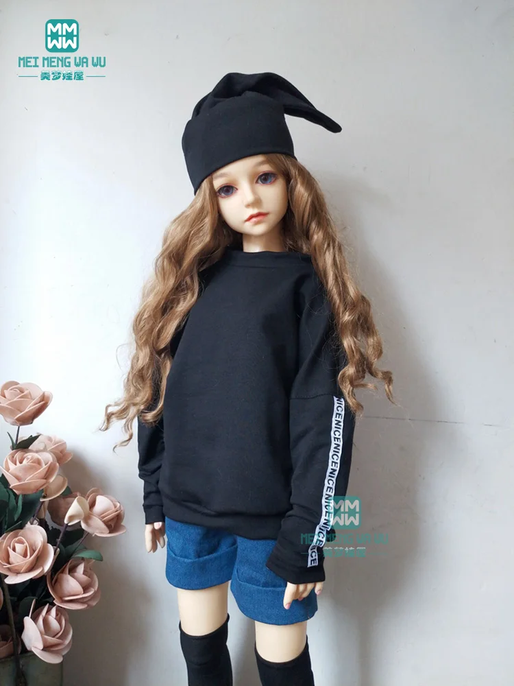 BJD doll clothes fits 60cm 1/3 BJD SD doll fashion Denim cuffed shorts Letter band Sports hoodie