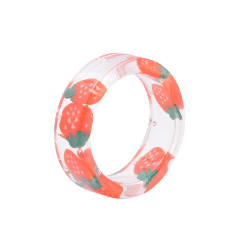 New Resin Plastic Ring Thick Ring Colorful Transparent Fruit Rings Strawberry Lemon Watermelon Stackable Finger Rings for Women