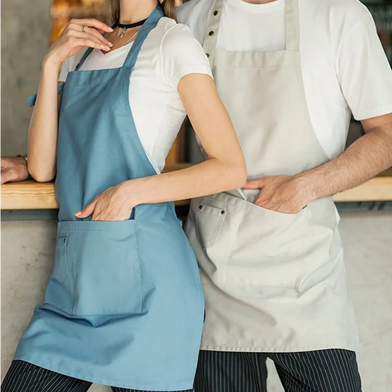 Beige Blauw Polyester Katoen Bib Schort Barista Barman Waitstaff Pastry Chef Uniform Restaurant Hotel Bistro Cafe Werkkleding E57