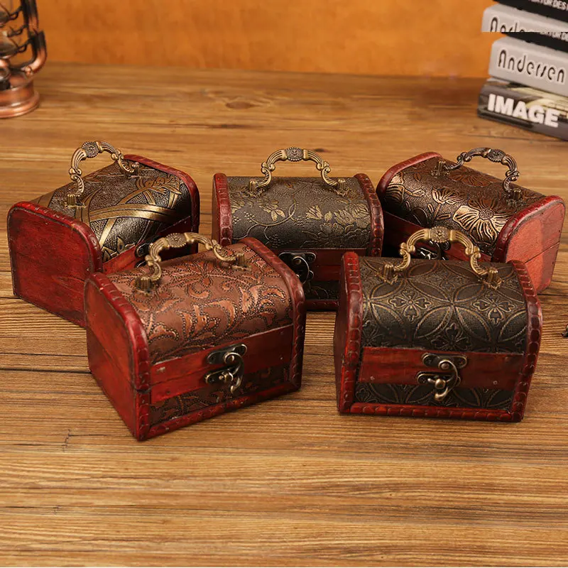 1pcs Classic Retro Wooden Mini Home Storage Box Fashion Carving Series Jewelry Box Creative Home Decoration Crafts