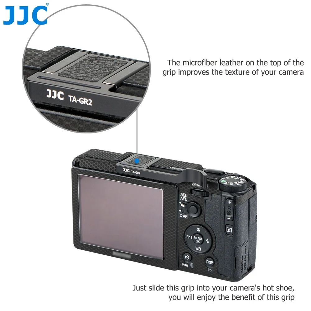 JJC TA-GR2 الأسود الإبهام حتى الحذاء الساخن قبضة اليد Hotshoe قوس لريكو GR II كاميرا سبائك الألومنيوم غطاء الحذاء الساخن