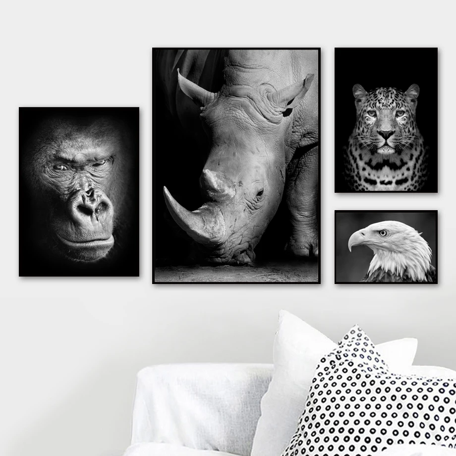 Лев, леопард, тигр, горилла, орел, настенная живопись на холсте, постеры на скандинавскую тему и принт, настенные панно с животными, скандинавский домашний декор