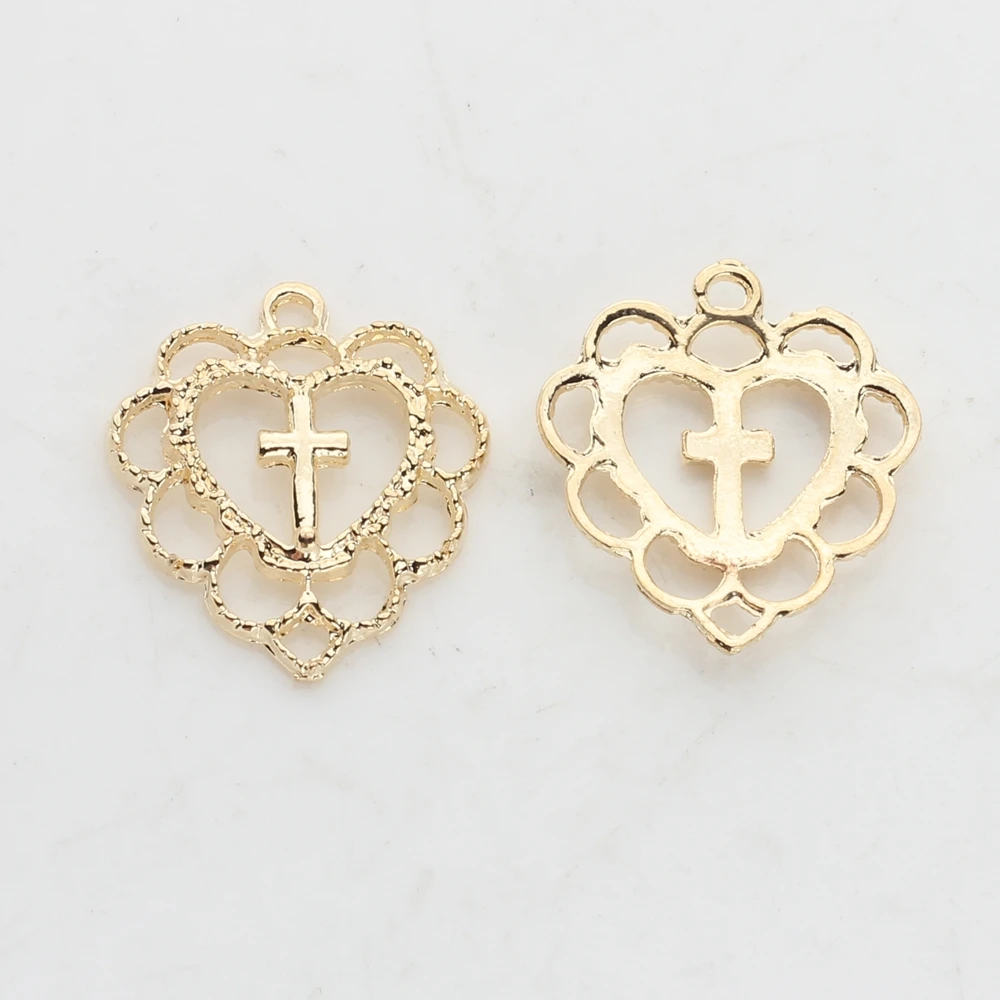 20mm 10pcs/lot Zinc Alloy  Hollow Sweet Heart Cross Religious Lace Charms For DIY Jewelry Making Earrings Accessories - Image 6