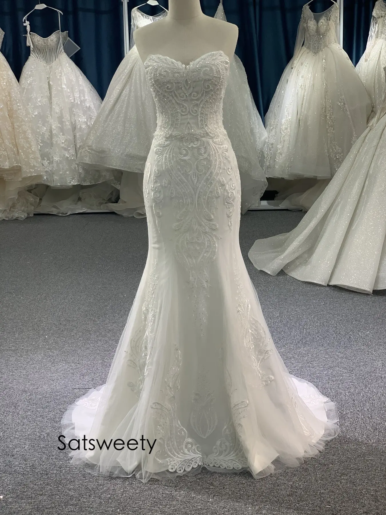 Real Photos Beaded Wedding Dress 2022 Mermaid  Bridal Dresses Detachable Skirt Customized Vestido de Noivas