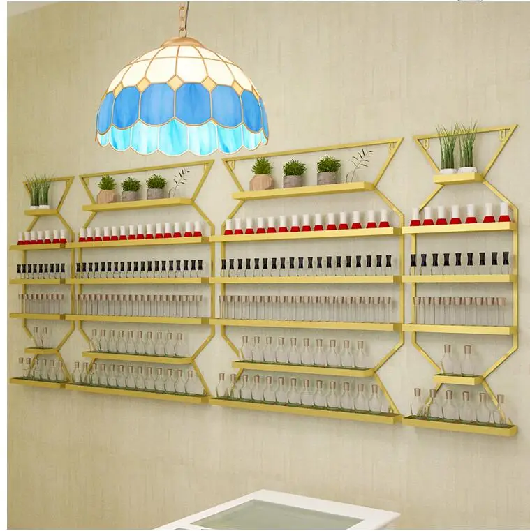 

Nordic gold nail salon wall shelf tieyi nail display shelf wall nail polish rack nail polish rack