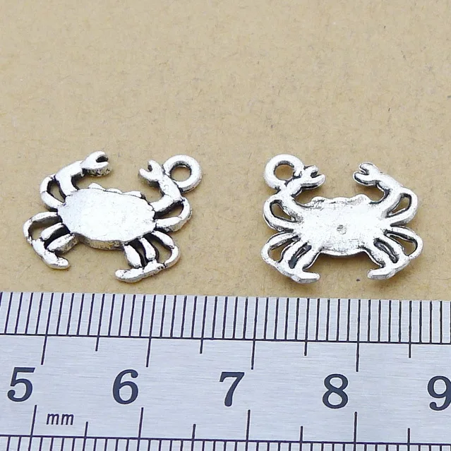 20 Pieces 15*16mm Mixed Alloy Antique Silver Color Crab Charms Bracelet Keychain Pendant Accessory For DIY Jewelry Making