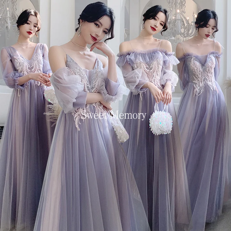 Customized Purple Evening Dress Elegant Women Lace Up Tulle Formal Gown Bride Guest Wedding Party Robe Long Bridesmaid Dresses