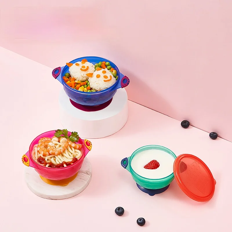 zq Children's Three-Piece Tableware Set Solid Food Bowl Babies' Sucking Bowl Training Eat Learning Drop-Proof and Hot-Proof