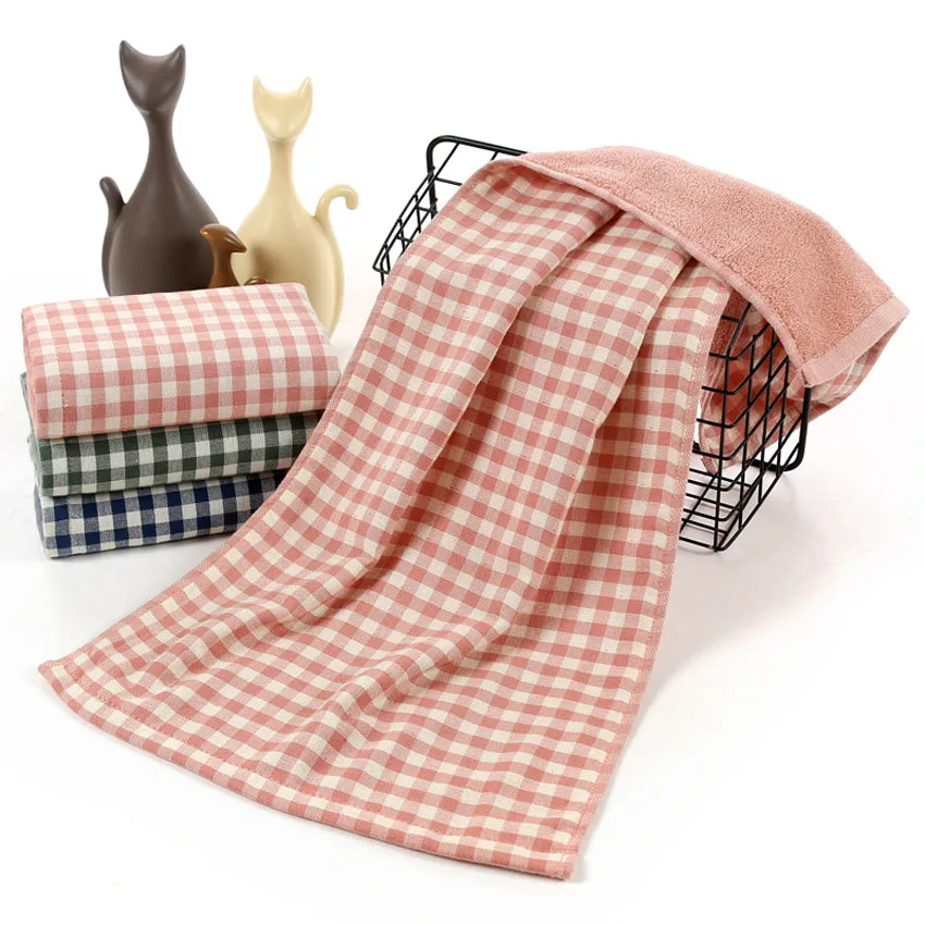 Cotton Towel Plaid Double-Sided Gauze Face Towels Striped Bathroom Couples Wash Face Toalha De Rosto Serviette Toalla De Cara