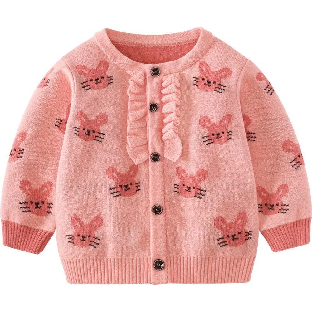 Baby GirlsCardigan Sweater Coats  Autumn Long Sleeve Ruffles Floral Print Knit Jacket  Princess Cotton Coat Toddler Girl Sweater