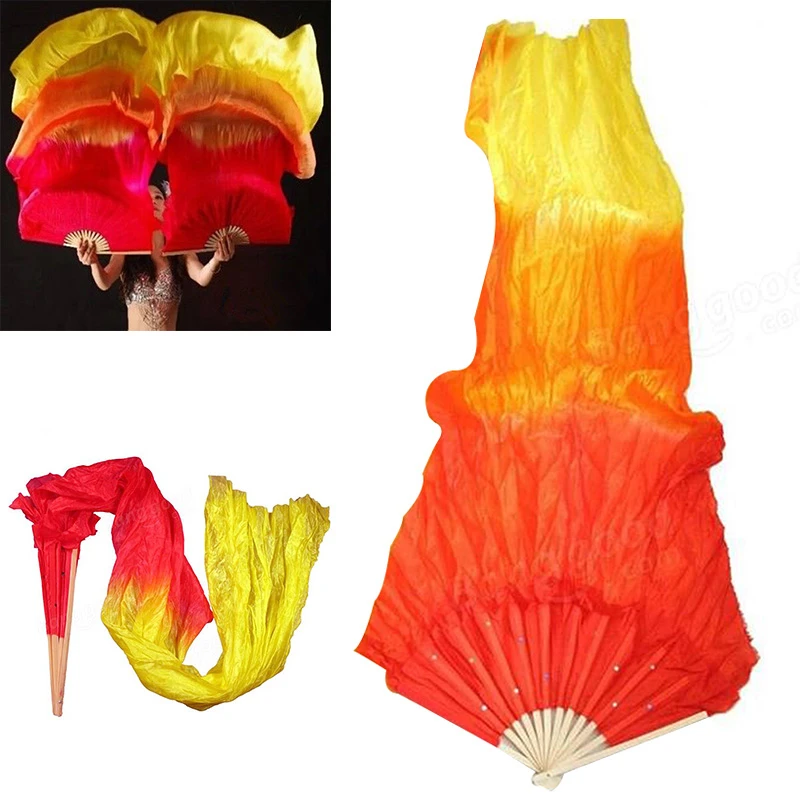 Hand Made Colorful Belly Dance Dancing Silk Bamboo Long Fans Veils Women Dancer Belly Dance Costume Silk Fans