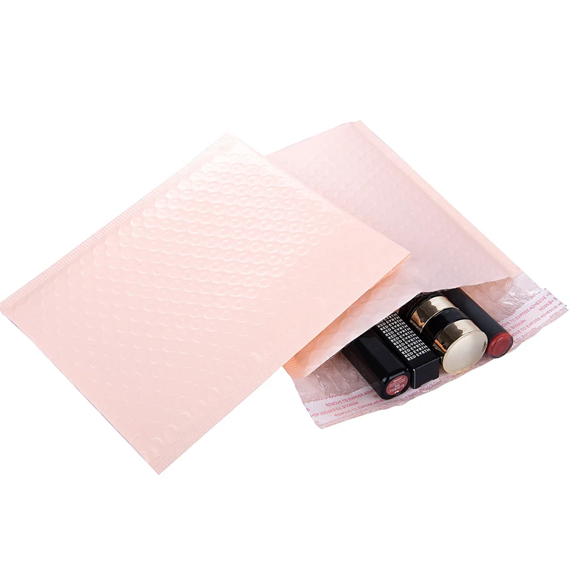 Poly mailer bolsa nude rosa bolha para maquiagem, saco à prova de choque com plástico bolha para envio, embalagem para presente, maquiagem, 10 peças