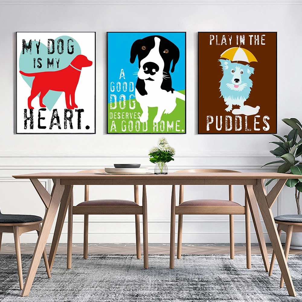 Animals Watercolor My Dog Home Quotes Wall Painting Canvas Pictures for Living Room Home Decor Cuadros Decoracion Drop Shipping
