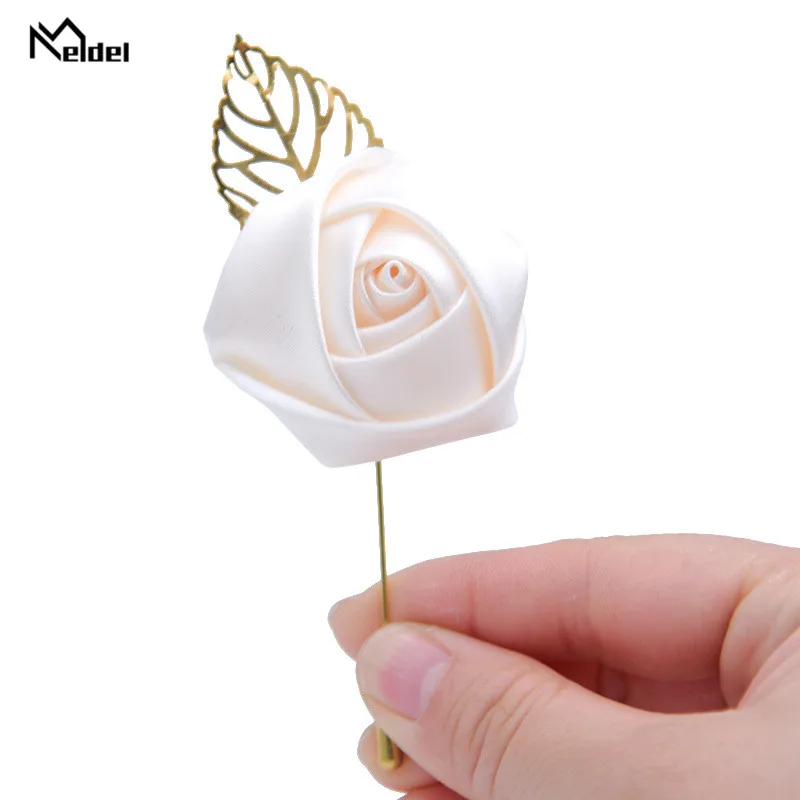 Meldel-Boutonniere de casamento para homens, alfinetes brancos, Corsage de baile, flor de cerimônia, botoeira do noivo, flor menina