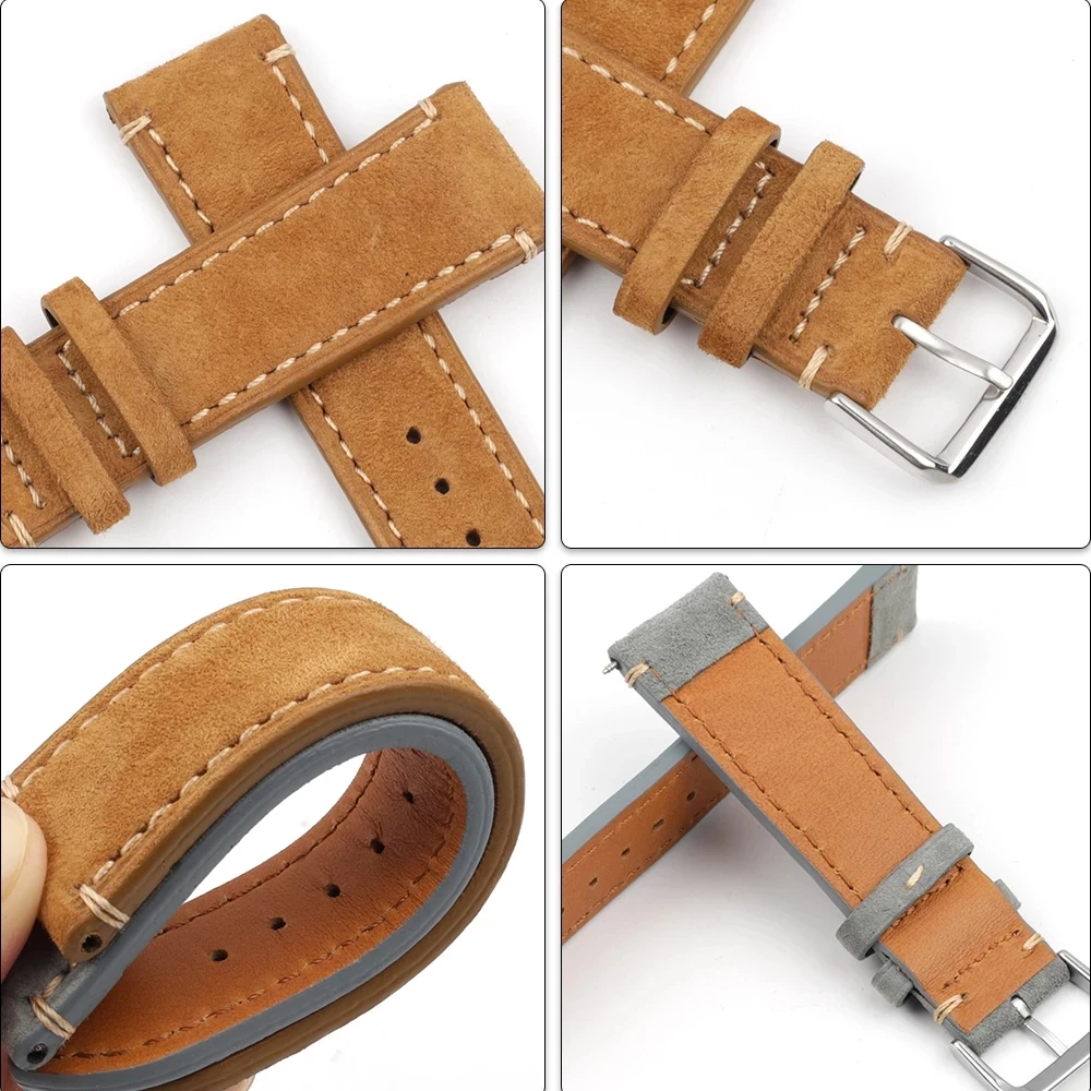 Genuine Suede Leather Vintage Watch Straps High Quality Handmade Velvet Watch Band 18mm 20mm 22mm 24mm Replacement Strap