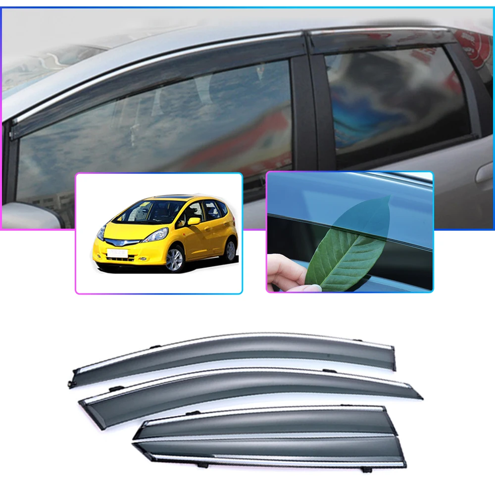 

Car Styling Smoke Window Sun Rain Visor Deflector Guard For Honda Fit Jazz GE MK2 Hatchback 2008 2009-2014 Accessories 4PCS