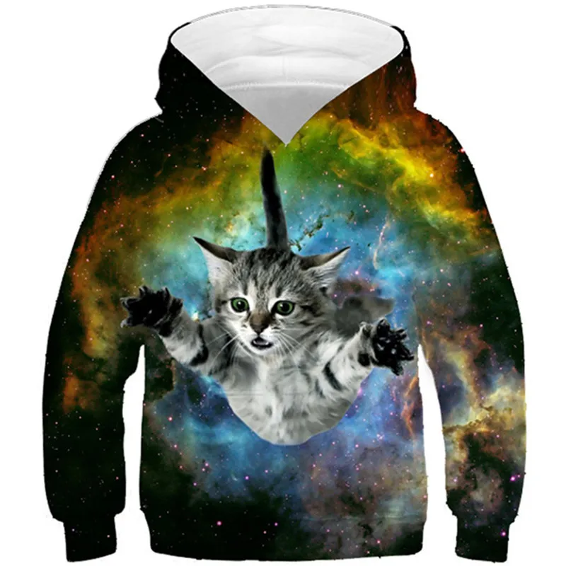 Children Fashion 3D Hoodies Boys Girls Colorful Galaxy Lovely Animal Cat Brand Design Hooded Sweatshirts Kids Pullovers Clothes