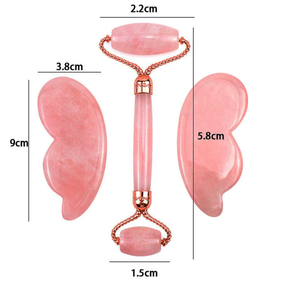 제이드 롤러 페이스 로즈 쿼츠 페이스 롤러 & 구아샤 스킨 케어 세트, 언더 아이 백, 푹신한 눈 및 얼굴 마사지, 주름 방지