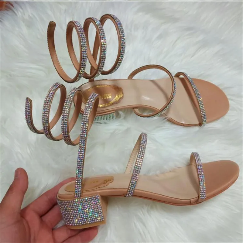 Fashion summer style Thick Heel gladiator sandals women Flat Sandals Snake Punk Rhinestone Women Sandals Wedding shoes