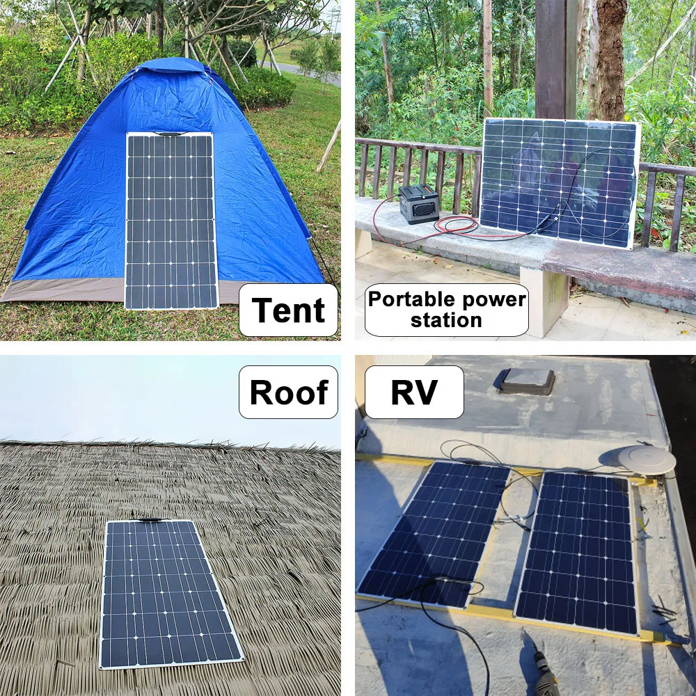 Kit de Panel Solar monocristalino extremadamente Flexible, 100 vatios, 12v, para autocaravana, caravana, autocaravana, barcos, techos, superficies irregulares