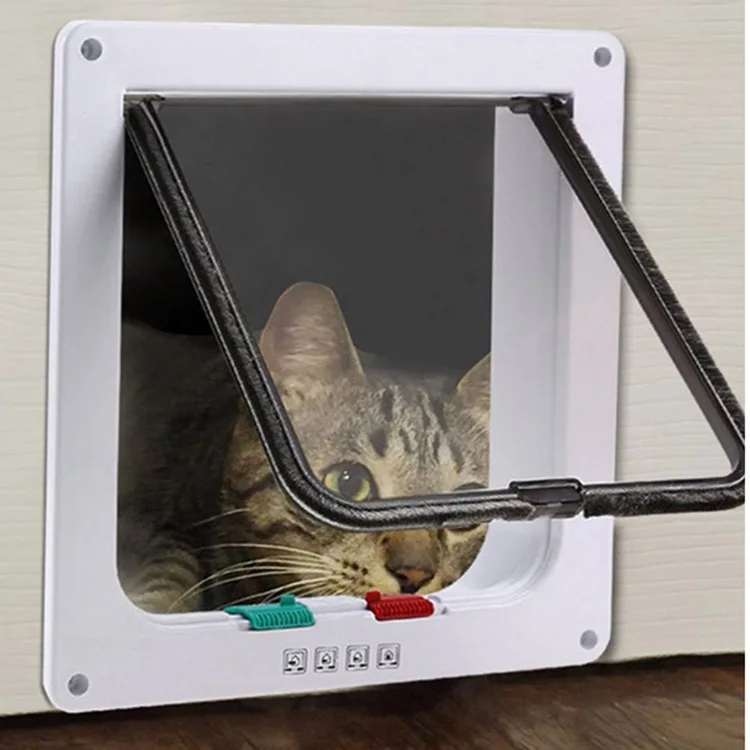 New 4 Way Lockable Dog Cat Door Kitten Flap Door Puppy Plastic Gate ABS Small Pet Cat Dog Door