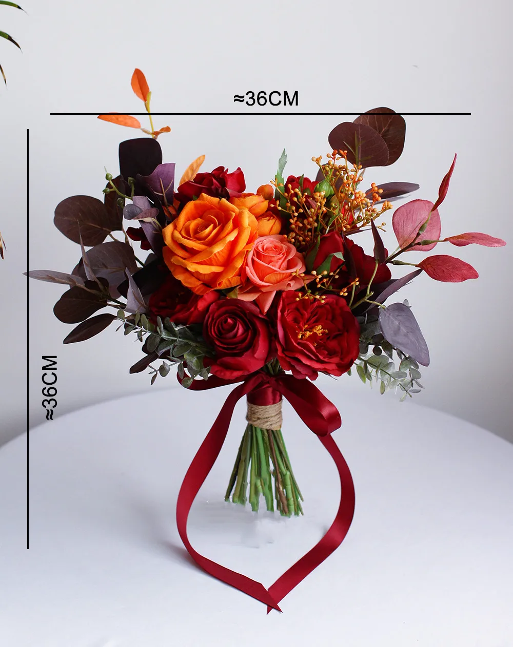 JaneVini Französisch Stil Herbst Hochzeit Brosche Bouquet Rot Orange Rose Silk Blumen Künstliche Braut Braut Bouquet ramo peonias