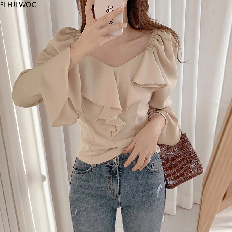 Xù Lông Cao Cấp Và Áo Thu Cơ Bản Đeo Tay Loe Sang Trọng Thời Trang Áo Sơ Mi Đen Trễ Vai Nữ Top Blusas